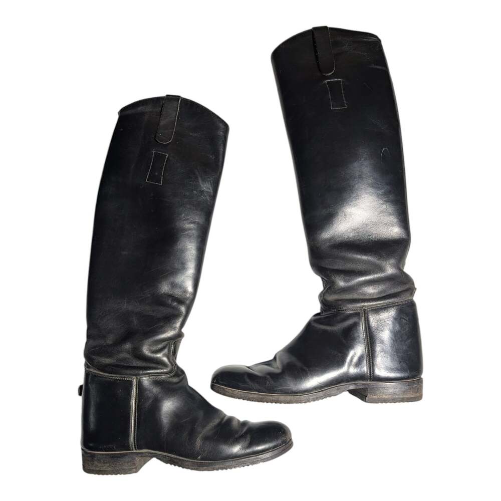 Grand Prix Black Leather Knee High Pull On Show Equestrian Riding Boots Sz 6